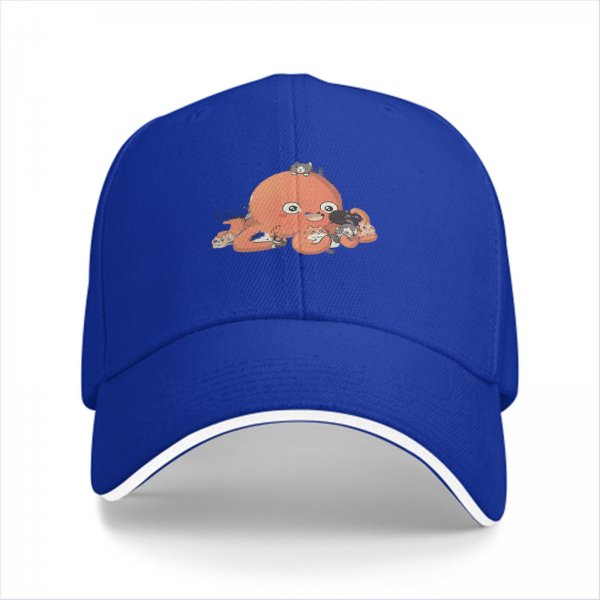 Black Baseball Cap with Cute Octopus and Kittens Graphic