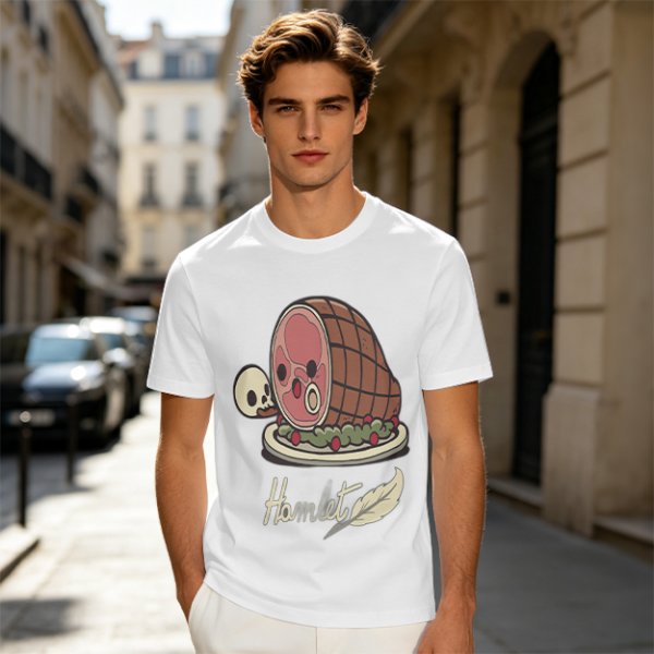Olive T-Shirt With Funny Hamlet Ham And Skull Graphic Print