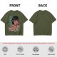 Olive anime graphic t-shirt with girl eating ramen and Japanese text