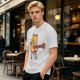 Olive T-shirt with Cute Orange Cat Playing Guitar Graphic