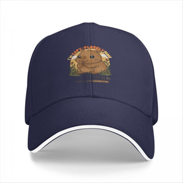 Black baseball cap with cute capybara graphic and playful text