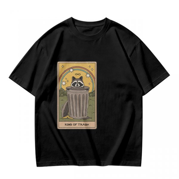 Olive T-Shirt With Raccoon Trash Tarot Card Graphic