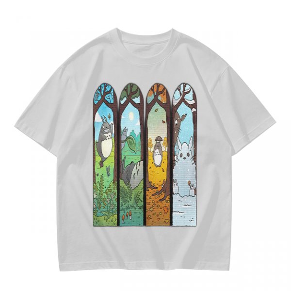 Olive T-Shirt With Stained Glass Style Four Seasons Forest Creature Art