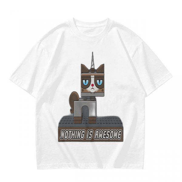 Olive T-Shirt with Grumpy Cat Lego Style 'Nothing Is Awesome' Print