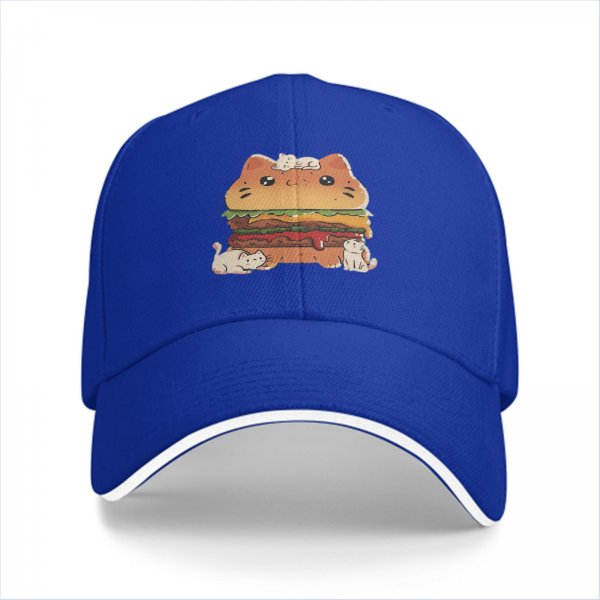 Black baseball cap with cute cat burger and kittens graphic