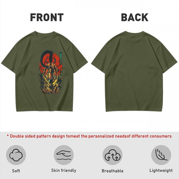 Olive T-shirt with Dark Fantasy Tentacle Monster Graphic Print