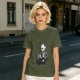 Olive T-shirt with Skeleton in Coffin Holding Coffee Print