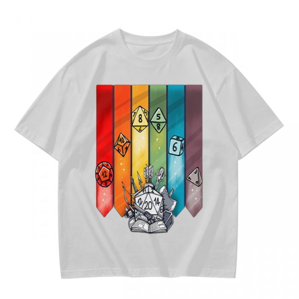 Dungeons and Dragons Polyhedral Dice Rainbow Graphic T-Shirt