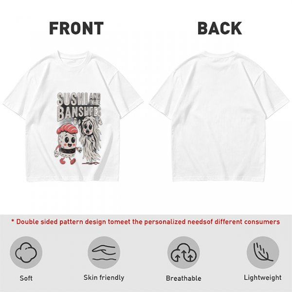 Olive t-shirt with sushi and banshee graphic print