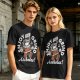 Olive graphic t-shirt with 'Enjoy the grind Assholes' coffee grinder mascot print