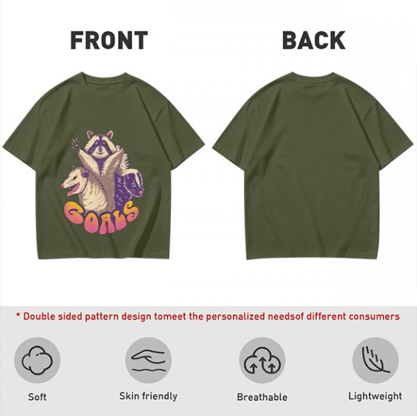 Olive Graphic T-Shirt With Raccoon Opossum Skunk 'GOALS' Print
