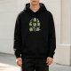Black hoodie with cute green frog monsters holding weapons graphic