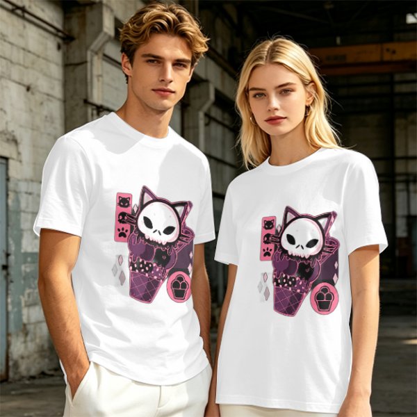 Olive T-Shirt with Skull Cat Ice Cream Graphic Print