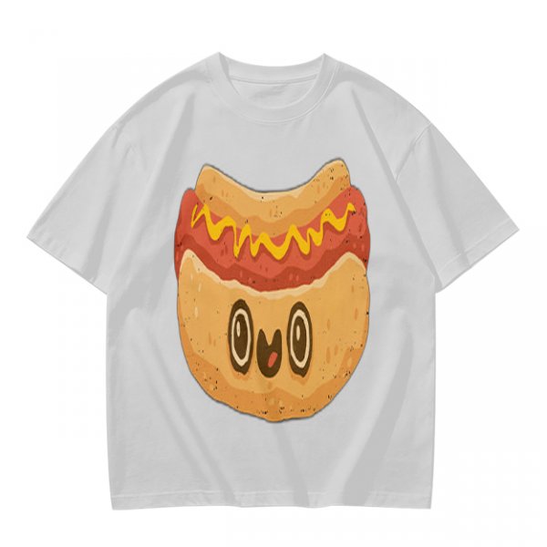 Olive T-Shirt With Cute Cartoon Hot Dog Graphic Print