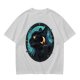 Olive T-Shirt With Black Cat And Crescent Moon Graphic