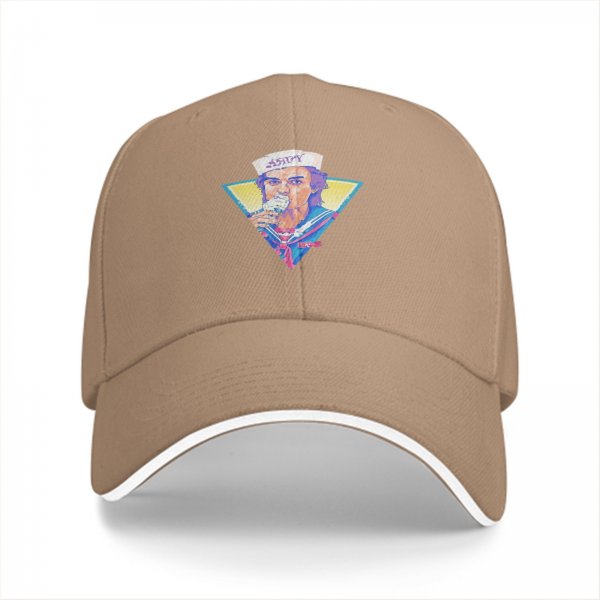 Black baseball cap with Stranger Things Steve Harrington Scoops Ahoy graphic