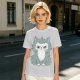Olive T-shirt with Grumpy Fluffy Gray Cat Graphic Print