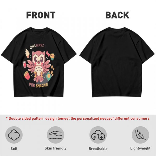 Owlways For Snacks Cute Graphic T-Shirt with Owl and Treats