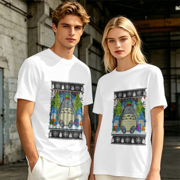 Totoro Christmas Ugly Sweater Style Graphic T-Shirt
