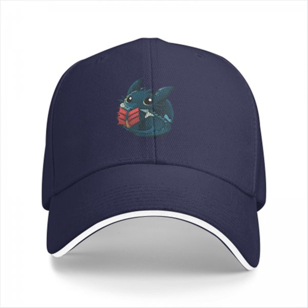 Black baseball cap with cute dragon reading a book graphic