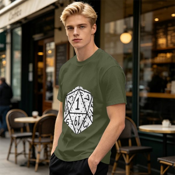 Olive T-Shirt With D20 Nat 1 Critical Fail Print