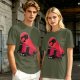 Olive T-Shirt With Black Cats And Red Panther Signal Graphic