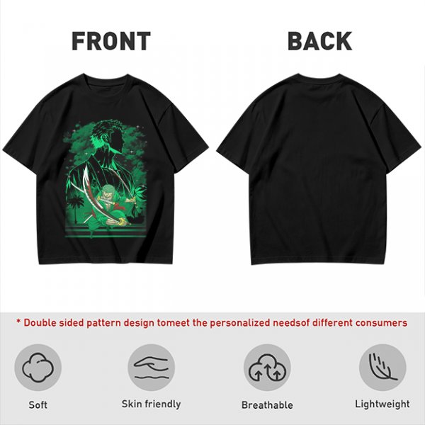 Olive Green Anime T-Shirt With Swordsman Character Artwork