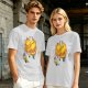 Olive T-Shirt With Sleeping Cosmic Cat And Planets Graphic