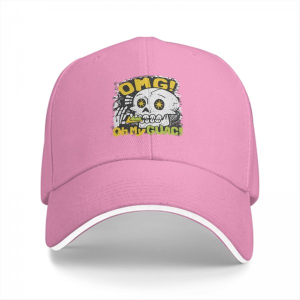 Black baseball cap with OMG Oh My Guac! sugar skull graphic