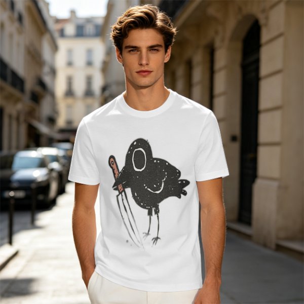Olive T-Shirt With Dark Crow Holding Knife Graphic Print