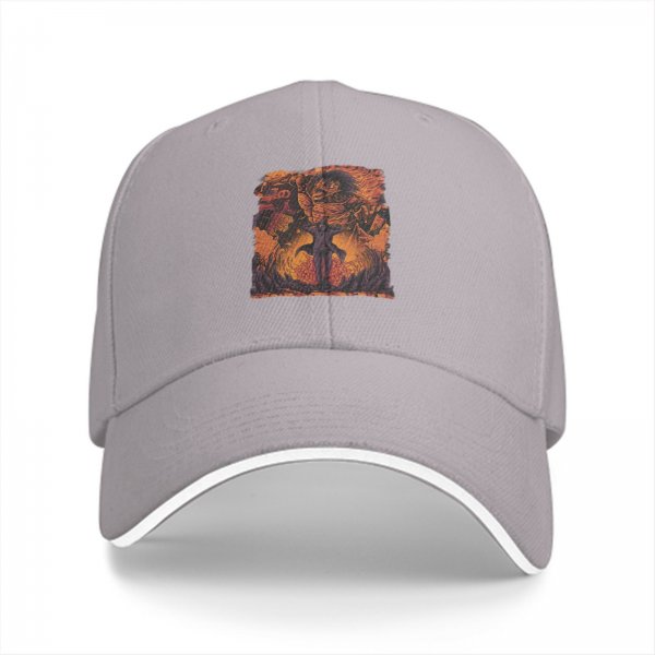 Black Baseball Cap with Fiery Warrior Graphic Print