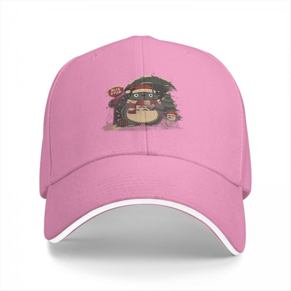 Black baseball cap with Christmas Totoro bus stop print
