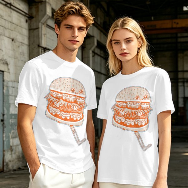 Olive T-Shirt With Cute Cartoon Hamburger Print