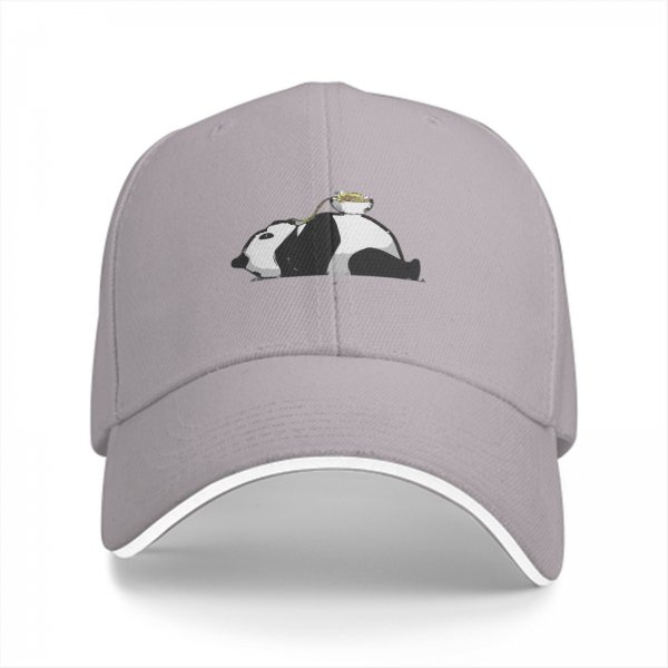 Black Baseball Cap With Lazy Panda Eating Noodle Graphic