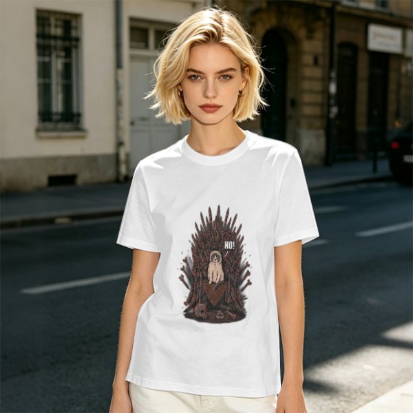 Olive T-shirt with Grumpy Cat on Iron Throne Saying No