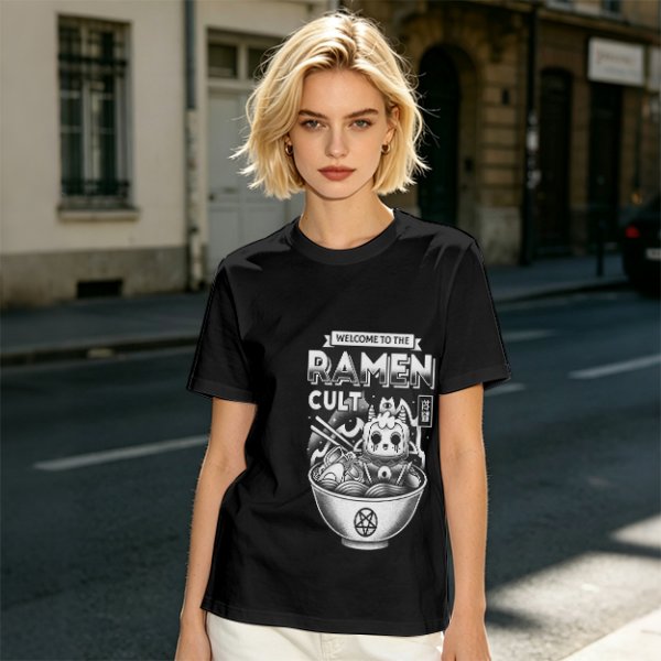 Olive Graphic T-Shirt Featuring Welcome To The Ramen Cult Art