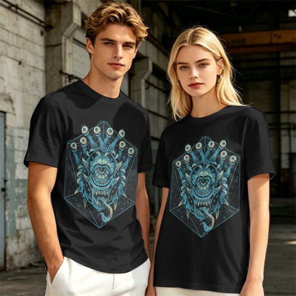 Olive T-Shirt With Blue Beholder Monster Graphic Print