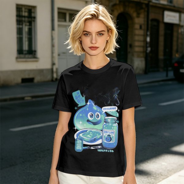 Olive green t-shirt with a slime jam graphic design