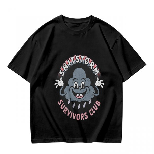 Olive Graphic T-Shirt with Shitstorm Survivors Club Cartoon Print
