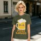 Olive Green T-Shirt With Cute Kawaii Beer Mug Free Chugs Print
