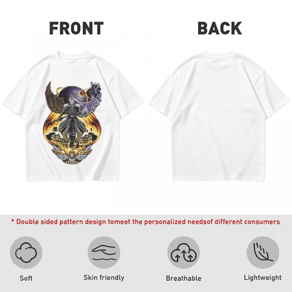 Olive T-shirt with dark fantasy winged warrior graphic print