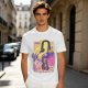 Oriental anime character graphic olive green casual t-shirt