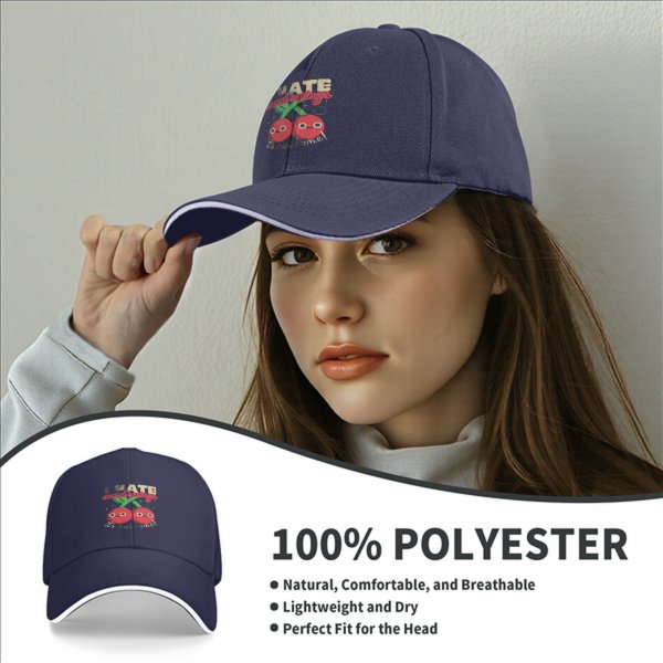 Black baseball cap with funny mood swing cherry graphic print