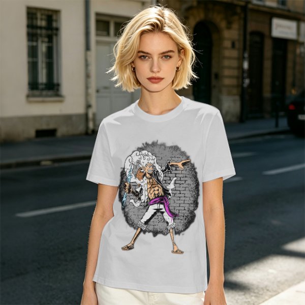 Olive T-shirt with One Piece Gear 5 Luffy Graphic Print