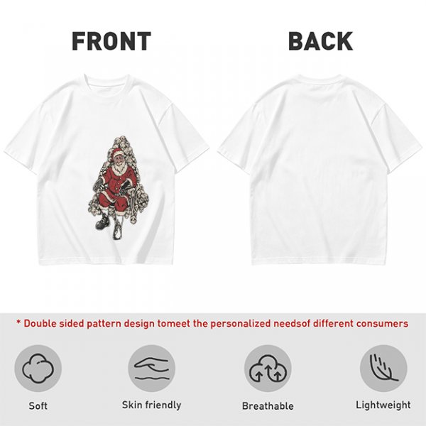 Olive T-shirt with Santa Claus on Skull Throne Graphic