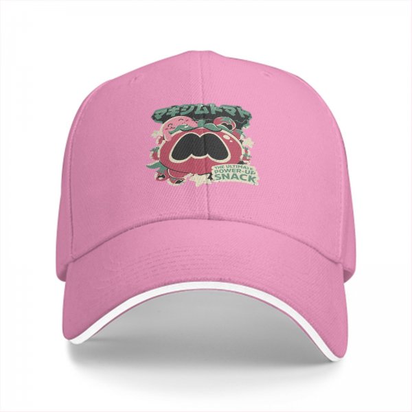 Black baseball cap with tomato power-up snack graphic