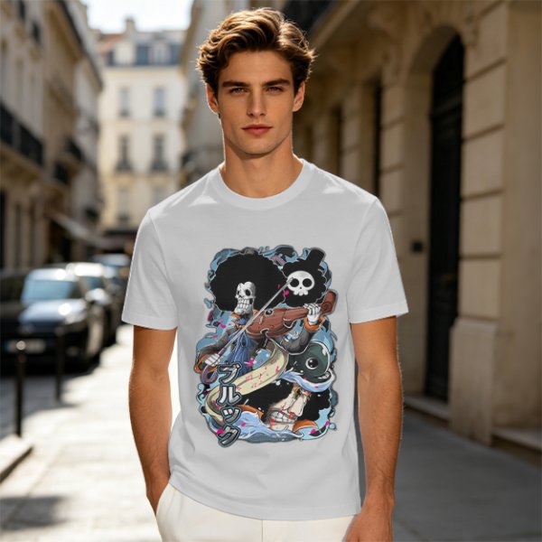 One Piece Brook Skull Musician Graphic Tee