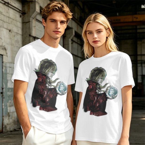 Olive Green T-Shirt With Goblin King Holding Crystal Ball Art