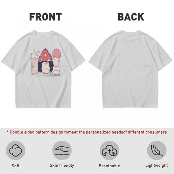Olive Green T-Shirt With Cute Mushroom Creature Graphic