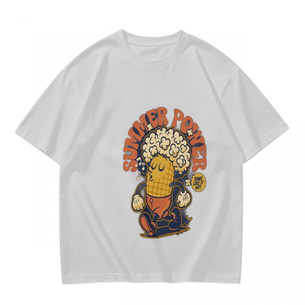 Olive T-Shirt with Retro Summer Power Corn Character Print